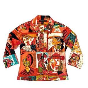 Mirror Image Jacket Size Small Cubist Modern Art Picasso Abstract Denim Blazer